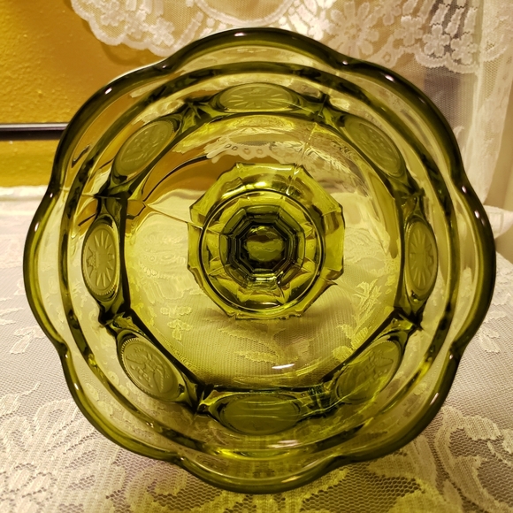 Vtg Candy Nut Dish W/Lid Fostoria Coin Green Glass - Picture 7 of 13